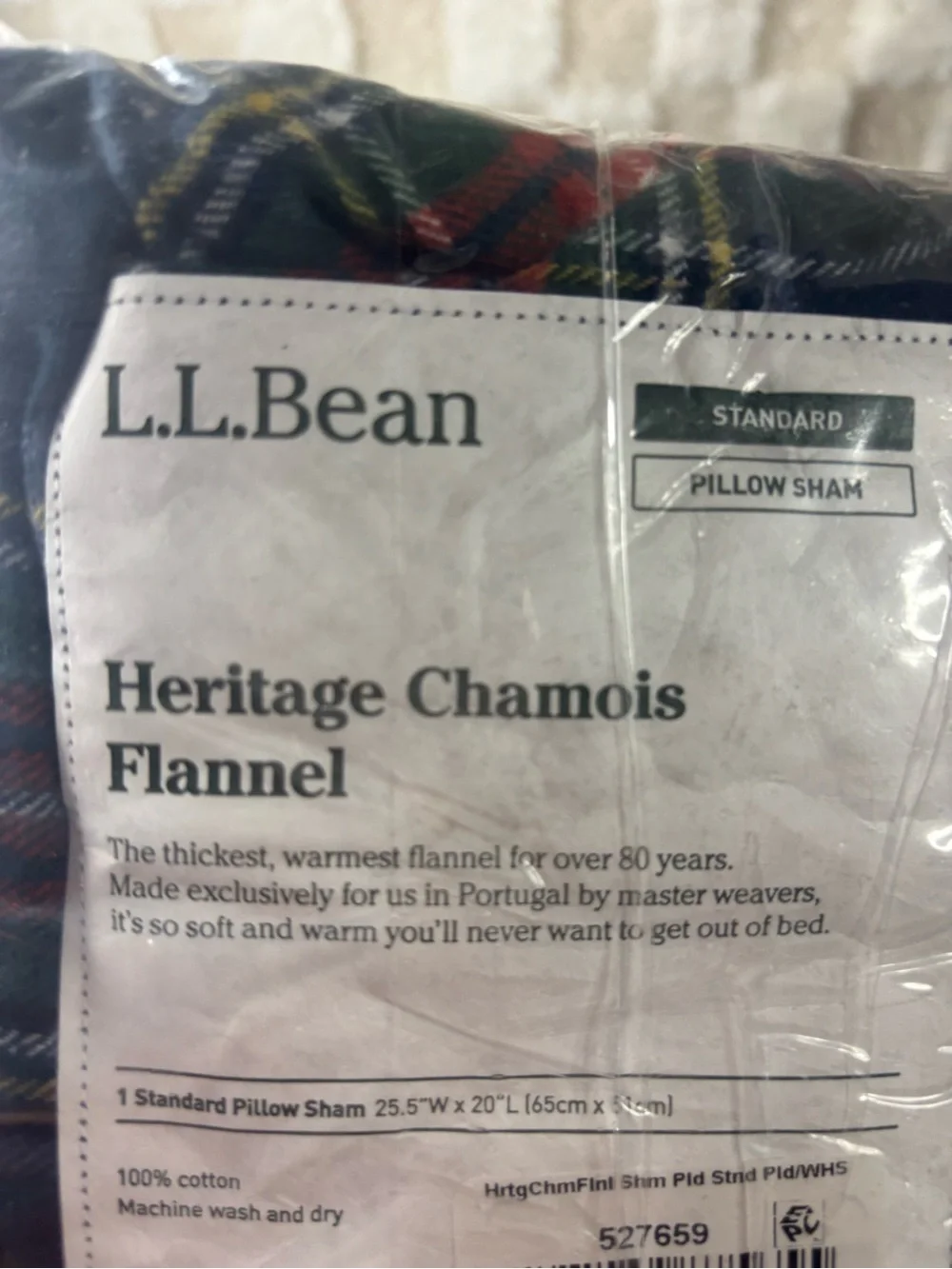 L.L. Bean Heritage Chamois Flannel Standard Pillow shams  - Navy & Red Plaid